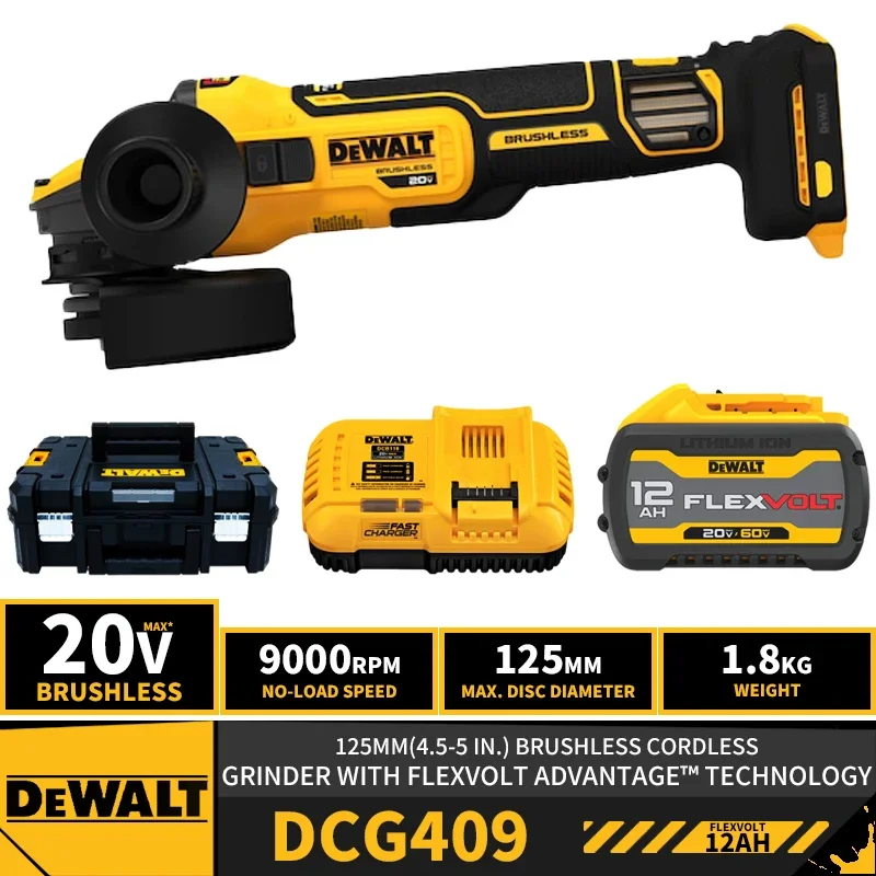 DEWALT DCG409 Kit Brushless Cordless 125MM(4.5-5 in.) Grinder With FLEXVOLT 20V Lithium Tools With Battery Charger