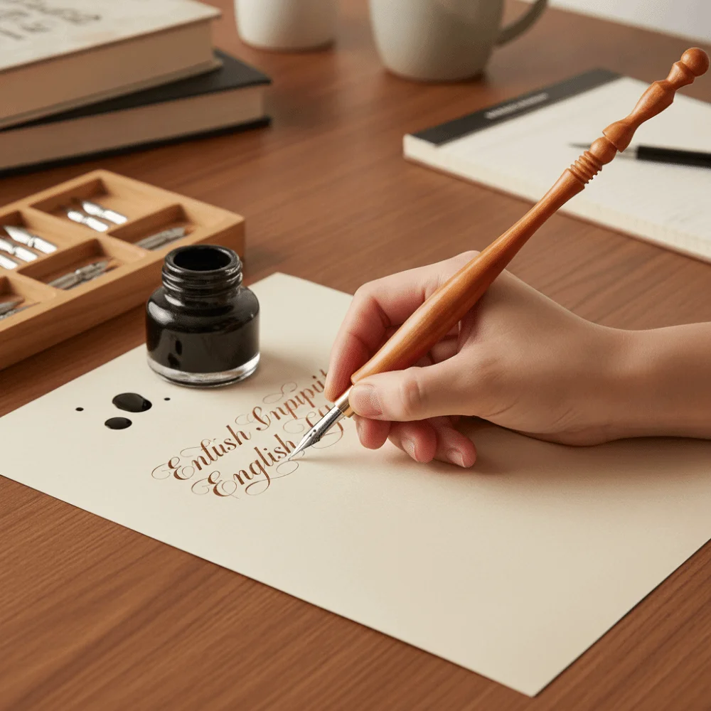 7pcs Innovative Resin Handle Dip Pen Set Antique Copperplate Finish Flat Nibs Calligraphy Dip Pen Oblique Pen Holder For Artists