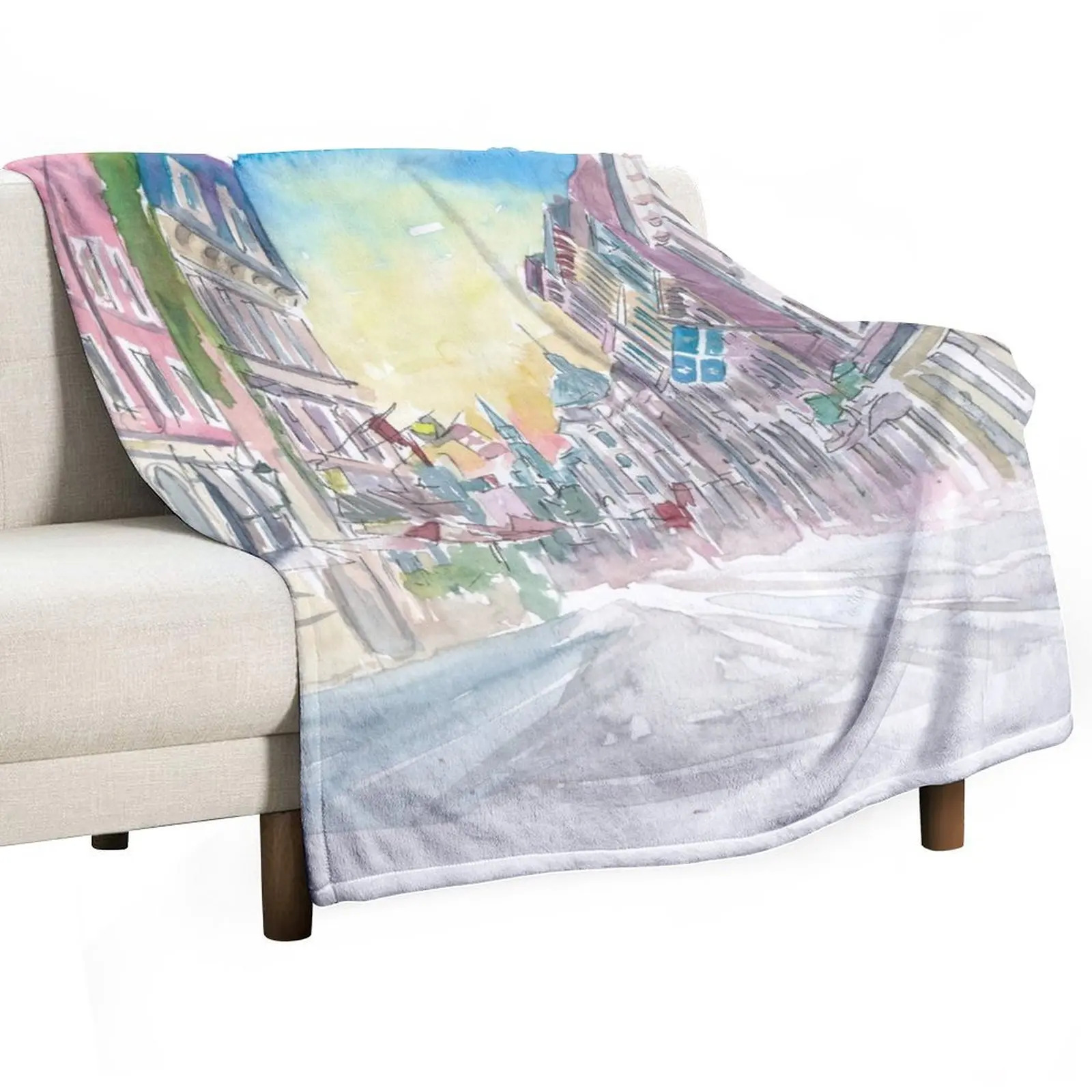 Montreal Quebec Historic Old Street Scene With Sunrise Throw Blanket Bed Thermal Decorative Sofa Flannel Blankets