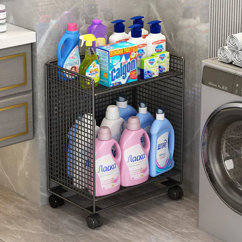 Custom Bathroom Storage Rack with Wheels, Movable Floor-standing Shelf Bathroom Supplies