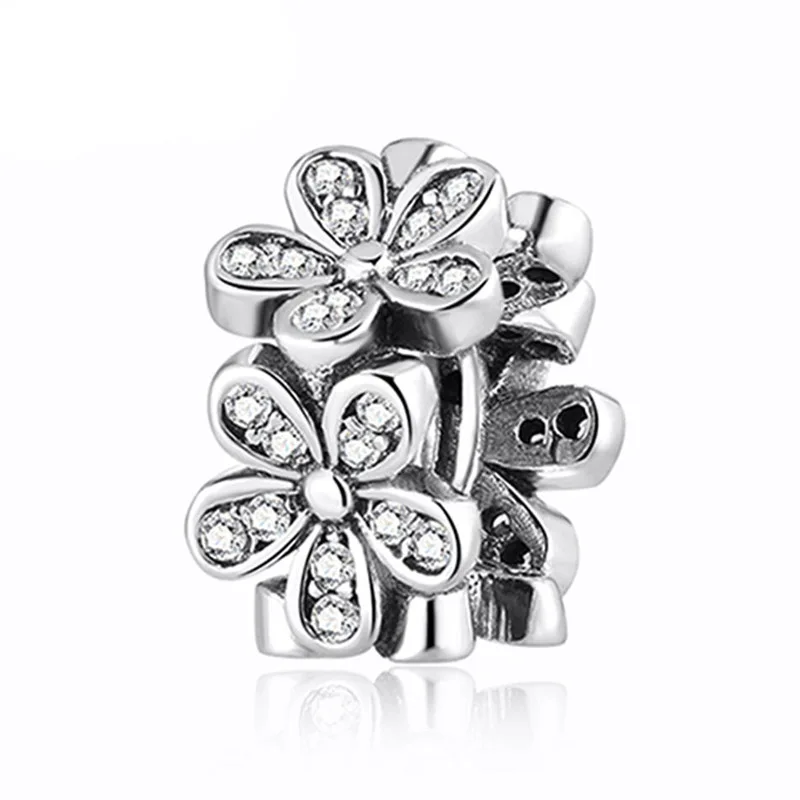 

Dazzling Daisies Flower With Crystal Spacer Charm Fit Women Bracelet Bangle DIY Jewelry Authentic S925 Sterling Silver Bead