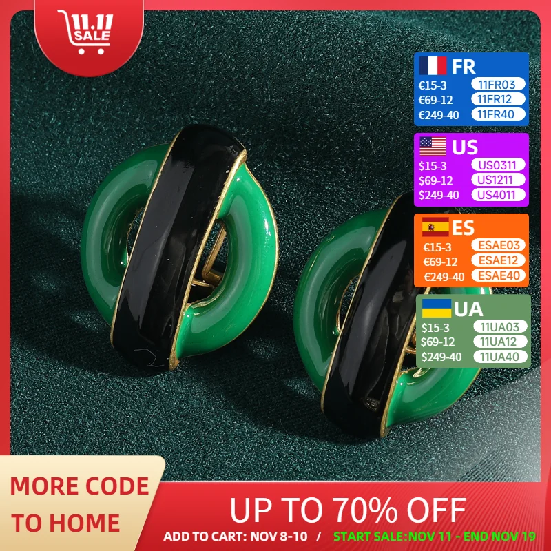 

Vintage Green Earrings Emerald Circle Stud Luxury Quality Jewelry Drip Oil Black Gold Color Mother Day Gift 2025 Trends