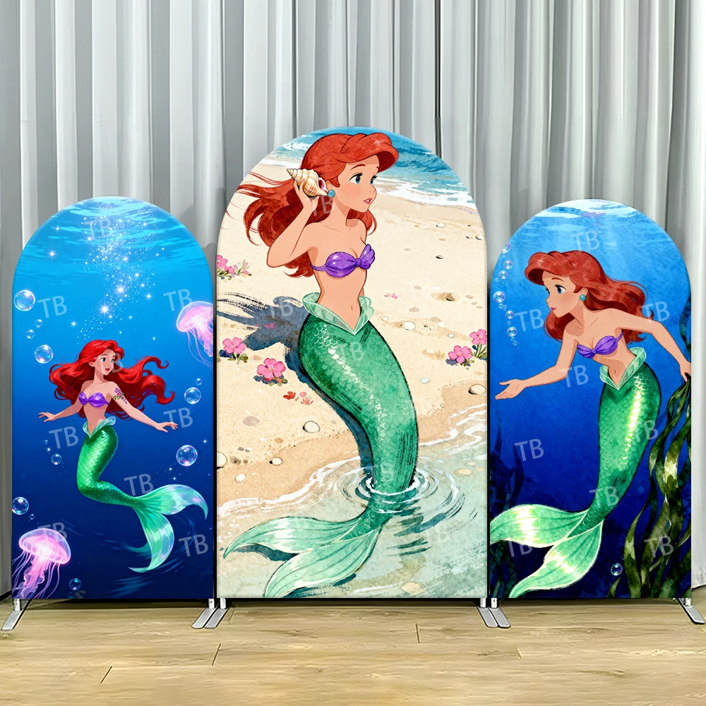 

The Little Mermaid Beach Conch Arch Backdrop Cover Jellyfish Scene For Kids Birthday Party Fresh Cartoon Theme Photo Booth Decor