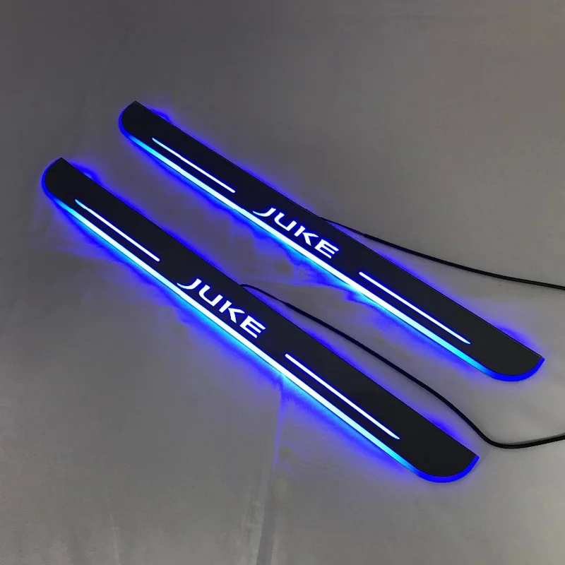 닛산 Juke 2010 - 2018 2019 2020 임계 값 Led 바 통로 동적 환영 램프 용 자동차 도어 씰 스커프 플레이트 페달 조명