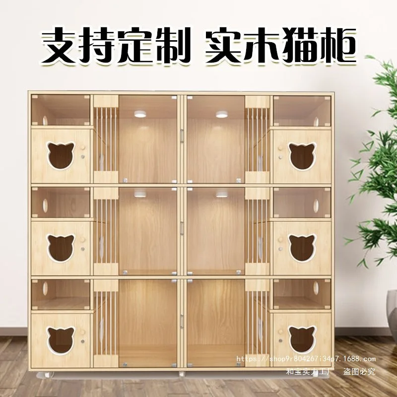 

Solid wood cat cabinet luxury home cattery cat villa large house three storey foster cage house cage indoor