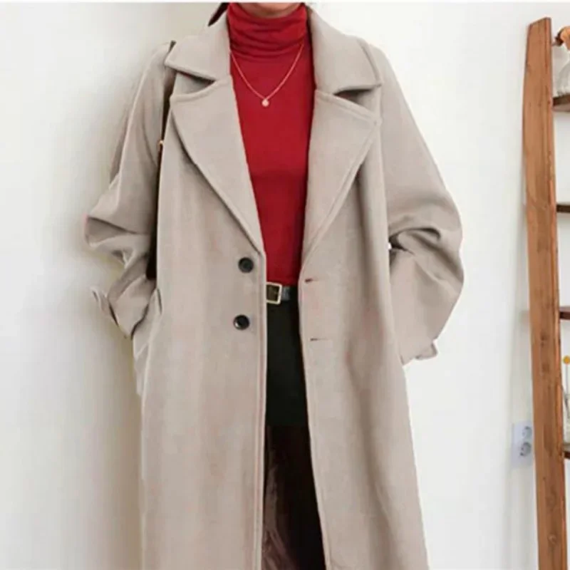 2022 Autumn and Winter New Wool Coat  Long Loose Ladies Fashion Jacket Female Korean Women's Black Wool Coat Female Fashion