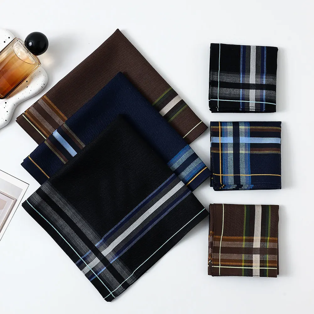 3/6 قطعة الرجال منديل القطن الخالص الكلاسيكية المتناقضة اللون منقوشة منشفة اليد دعوى جيب منشفة الساتان خمر العرق 43 سنتيمتر