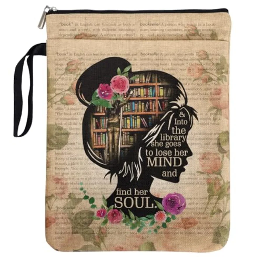 

Vintage Girl Love Books Book Sleeve Gifts for Librarian Book Lovers Bookish Friends Teachers with Zipper and Handle, Book Cover