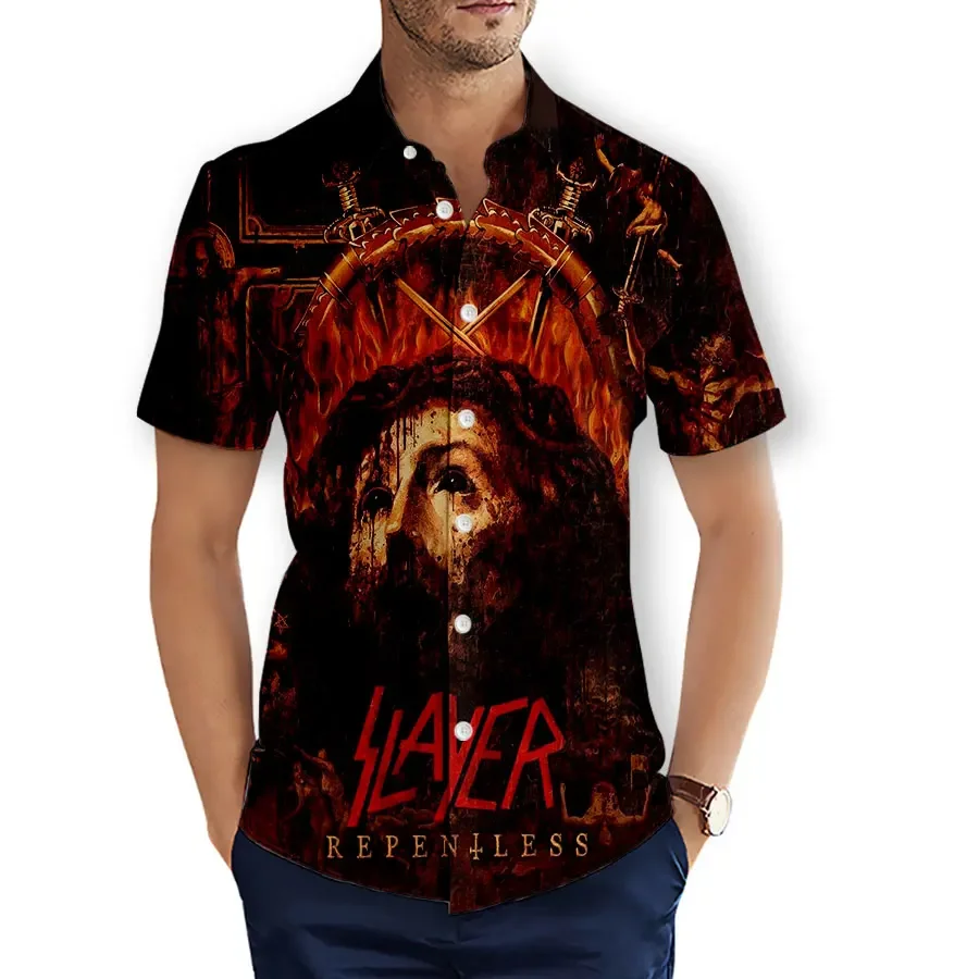 CAVVING 3D Printed  SLAYER BAND  Fashion Casual Shirts Men's /Women's  Short Sleeves Loose Breathable Shirts   T01