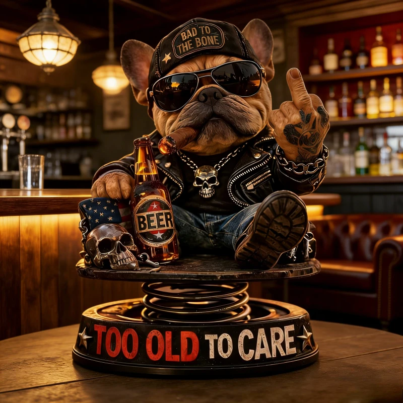 Biker French Bulldog Car Dashboard Decor,Shaking Spring Bulldog Figurine,Retro Motorcycle Style Resin Ornament for Car Home Gift