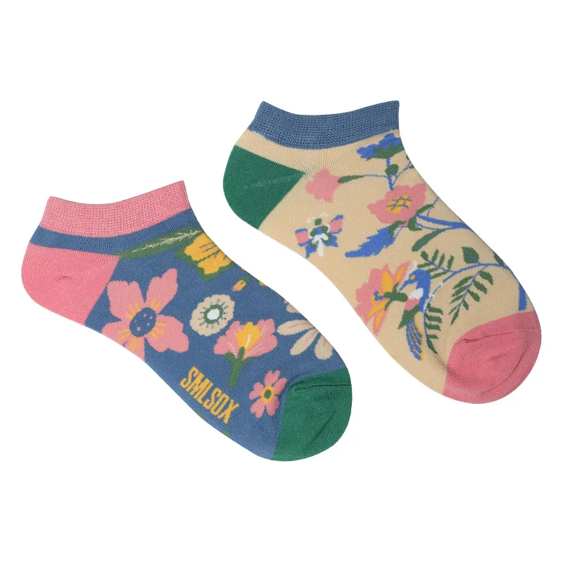 Women\'s Asymmetric AB Socks Ins Flowers Spots Coffee Ankle Sock Cartoon Colorful Sports Cotton Socks Men Women Socks Low Cut Sox