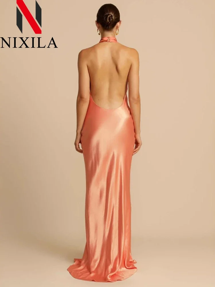 夏のサテンノースリーブミディドレス女性のセクシーなスリップイブニングパーティードレスエレガントなストリートロング女性のファッション新着