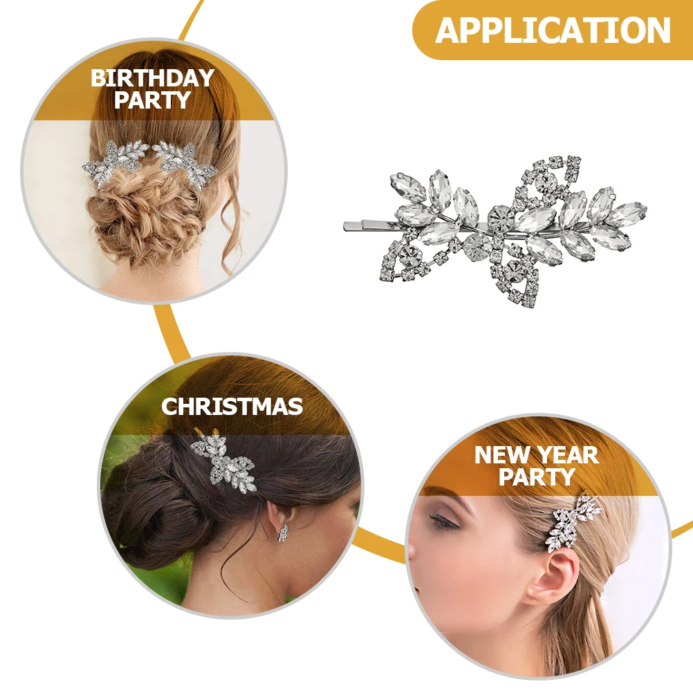 

4pcs Rhinestones Hair Clip Leaves Elegant Hairpin Women Party Festival Gift Barrette Headdress Daily Accessories