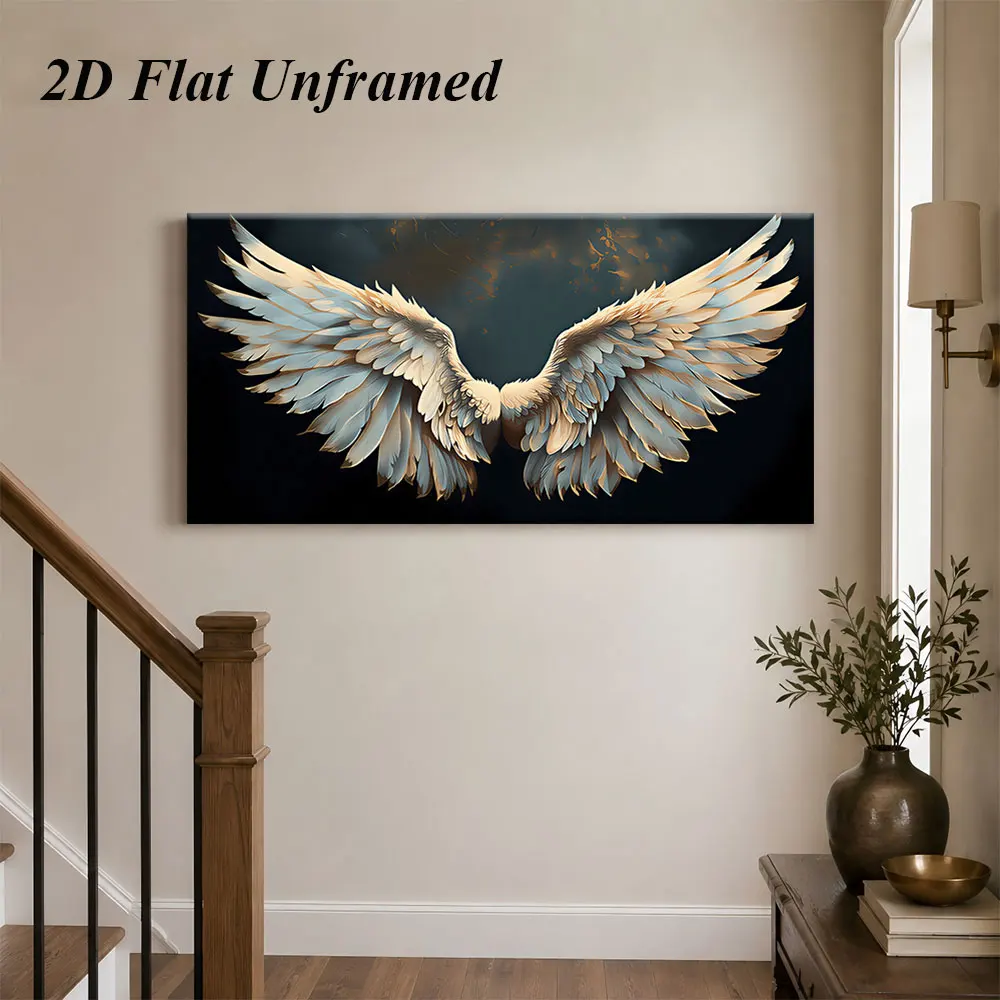 (1PC Unframe)1 angel wing frameless decorative painting, living room bedroom entrance background wall painting, modern minimalis
