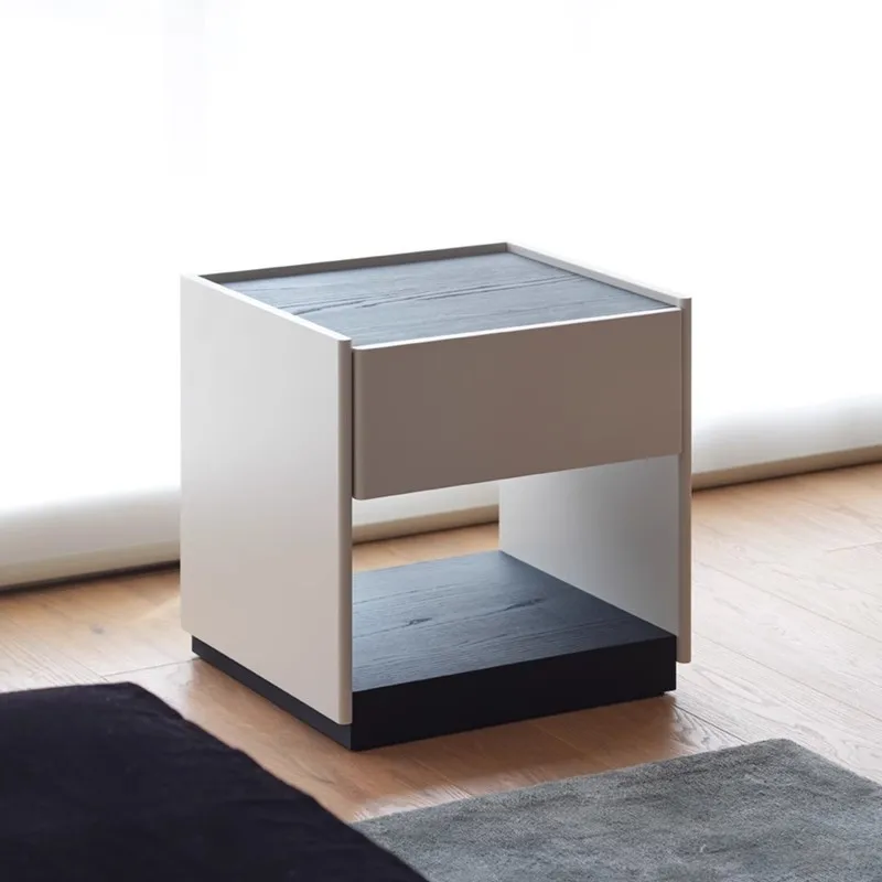 

Rena simple modern matte black log color optional bedroom bedside table