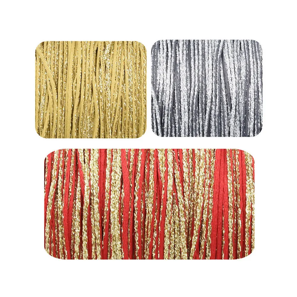 

3 Rolls Reusable Christmas Ribbed Band Glitter Finish Packaging Rope for DIY Gift Wrapping Party Favors Tree Hanging Decorations