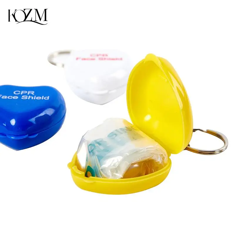 1PC CPR Mask CPR Face Shield For CPR Resuscitator With One-way Keychain Key Ring Heart Shape First Aid Rescue Kit