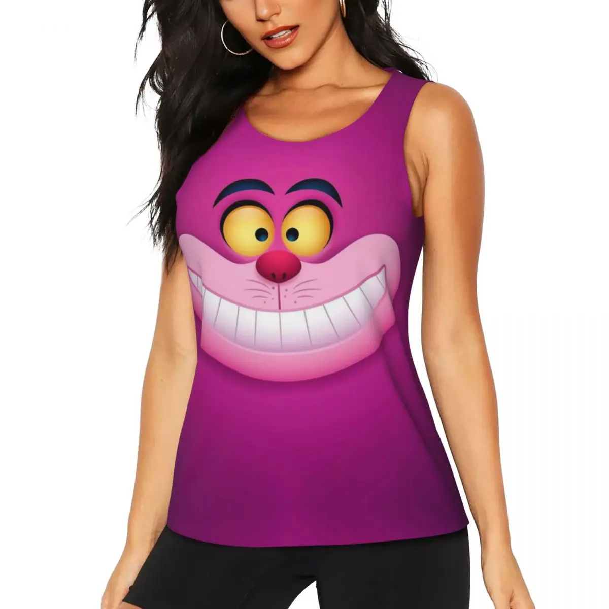 Custom Smiling Cheshire Cat Yoga Shirt for Women Animal Workout Running Tank Tops