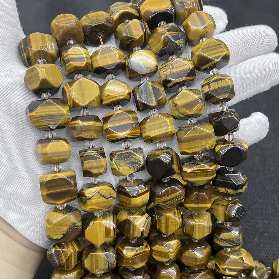 

Natural Crystal Yellow Tiger Eye Stone Section Irregular Faceted Loose For Jewelry Making DIY Necklace Bracelet 15''12-16mm