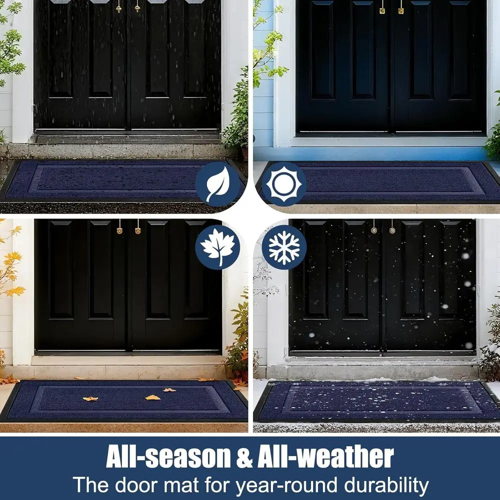 Blue 47x30 Large Front Door Mat - Waterproof Outdoor/Indoor Entrance Rug, Sturdy Natural Rubber