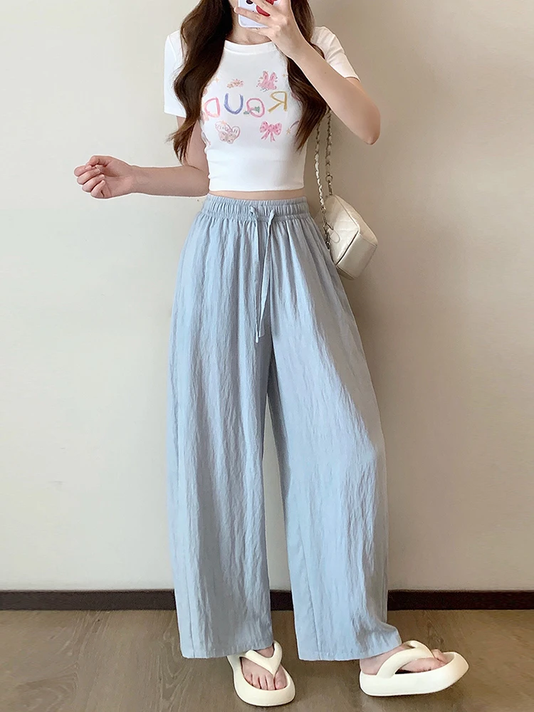 

plus Size Comfortable Loose Women's Pants High Waist Wide Leg Pants Skin-friendly Breathable Summer Fashion Meat Concealing