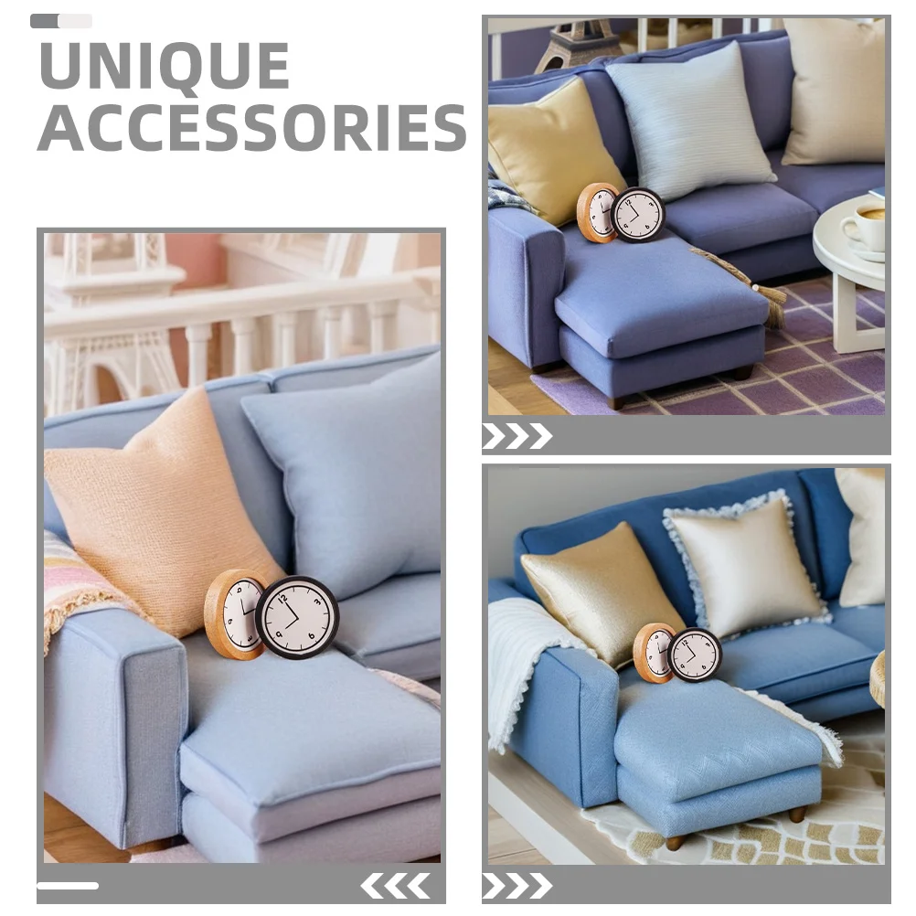 นาฬิกาแขวนผนังขนาด 1:12 จำนวน 2 ชิ้น ของตกแต่งบ้านตุ๊กตา ทำจากไม้ ให้พื้นผิวธรรมชาติ สำหรับการออกแบบตกแต่งภายในที่สมจริง อุปกรณ์ตกแต่งบ้านขนาดจิ๋ว