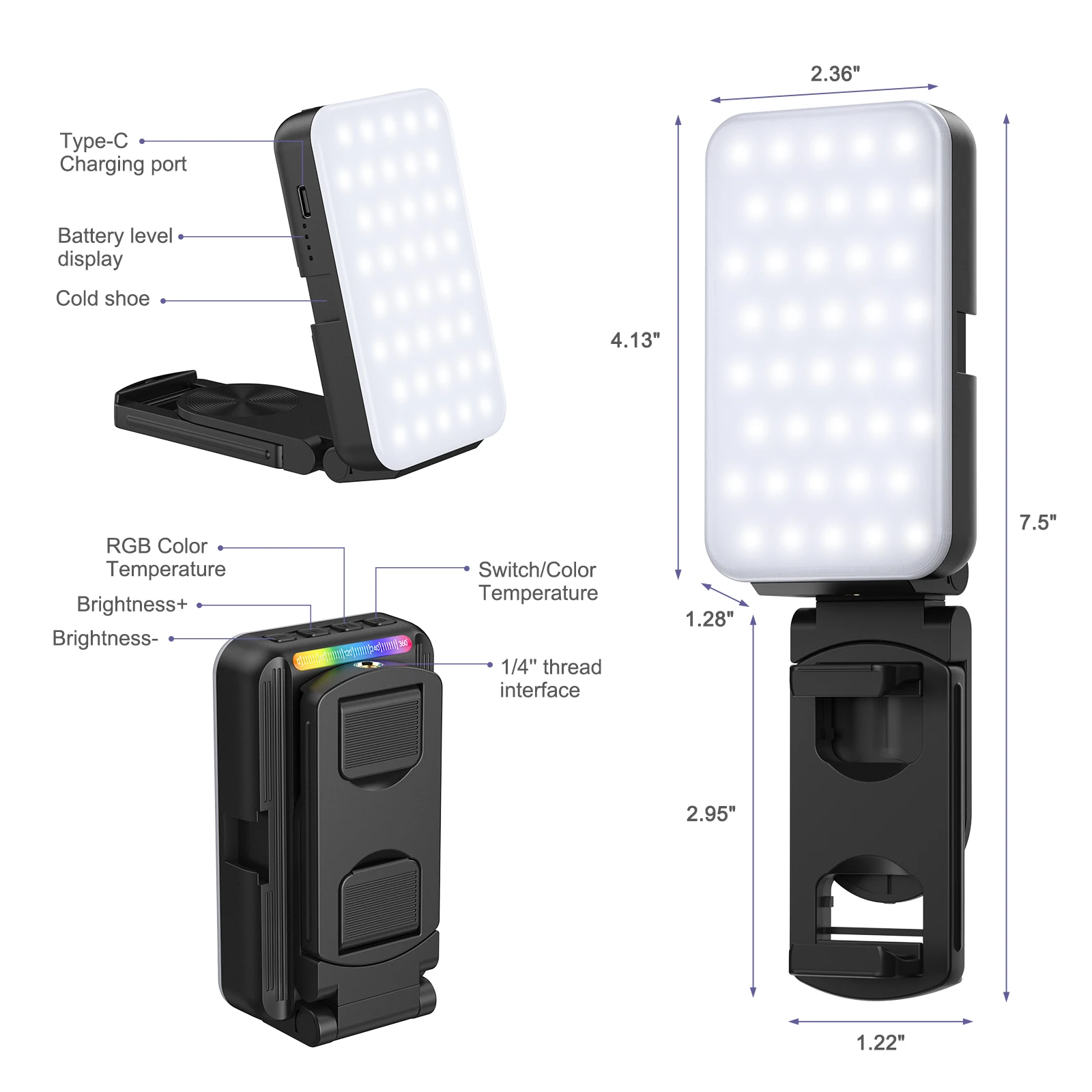 Updated RGB PRO Video Light 3000K-6500K LED Camera Light 2000mAh Rechargable Portable Fill Camera Lighting Panel for Vlog