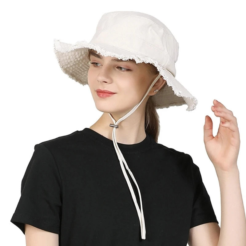 Outdoor Women Bucket Hat Wide Brim Fisherman Hat Dustproof Camping Bucket Hat