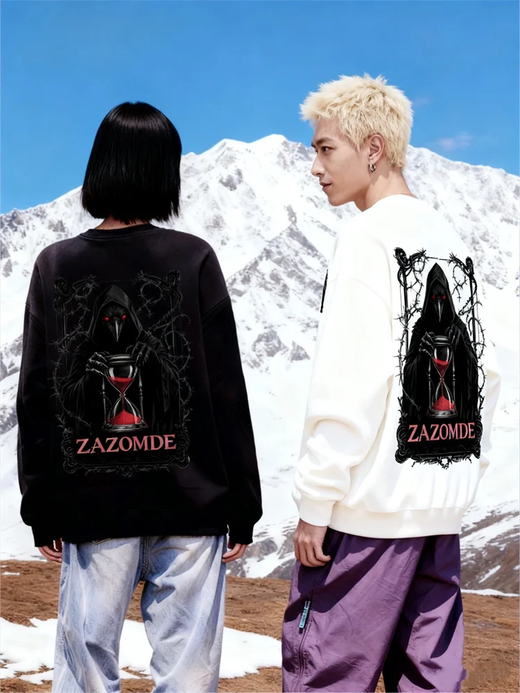 ZAZOMDE Steampunk القوطية للجنسين البلوز خمر الميكانيكية الغراب عقارب الساعة والعتاد طباعة مزيج القطن Crewneck الخريف الشتاء