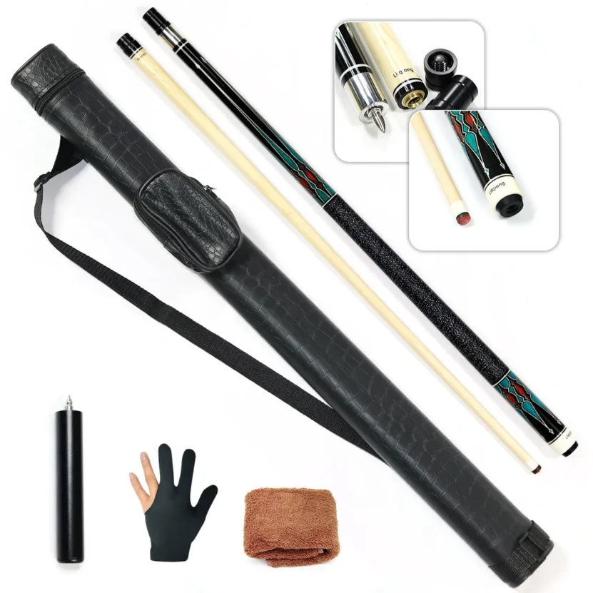 High End Canadian Maple Wood Nylon Wire Grip 1/2 Billiard Pool Cue Kit With Cue Case, Extension, Glove, Cue Towel