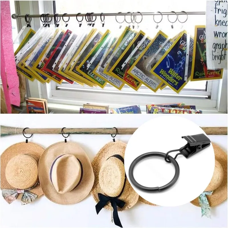 Easy Slide On Rod 25mm Metal Curtain Hanger Rings 16 pcs, perfect for Bathroom Shower Panels, Strong Clip Grip