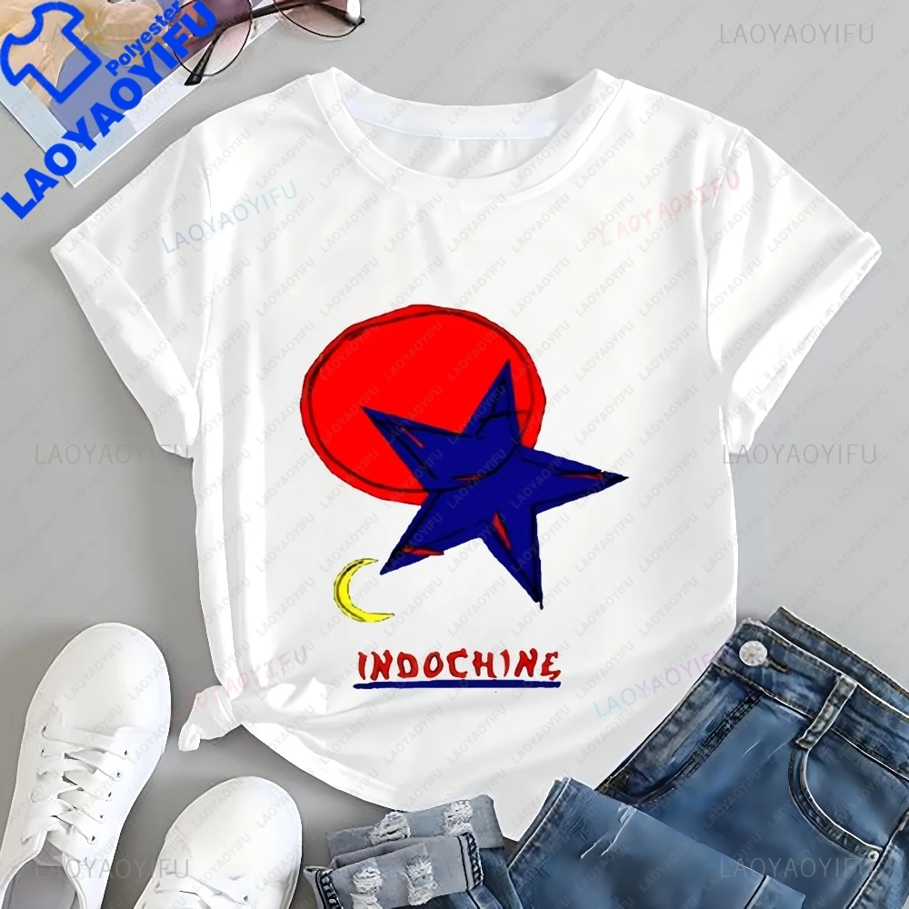 Rock Band Indochin Top Printed T-shirt Top Trend Harajuku Short Sleeve Men's and Women's Universal Shirt Pattern Large T-shirt