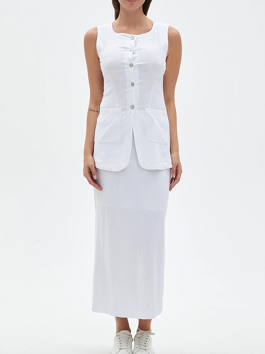 

Летний комплект из двух предметов для женщин: модный топ без рукавов и длинная юбка с высокой талией, уличный стиль