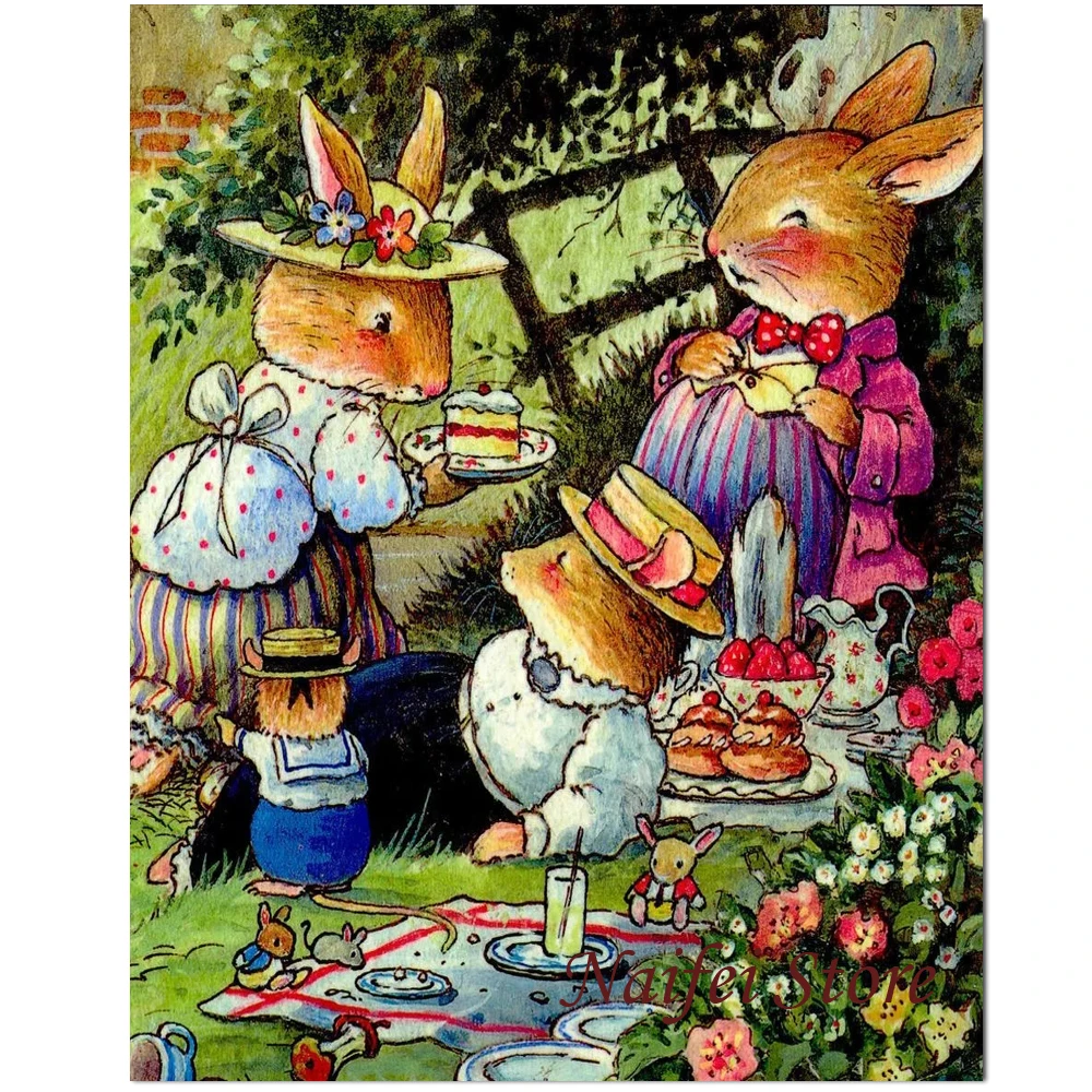 5d Diy Diamond Painting Rabbit Family Diamond Embroidery Cartoon Picture Of Rhinestones Home Decor Cross Stitch Needlework