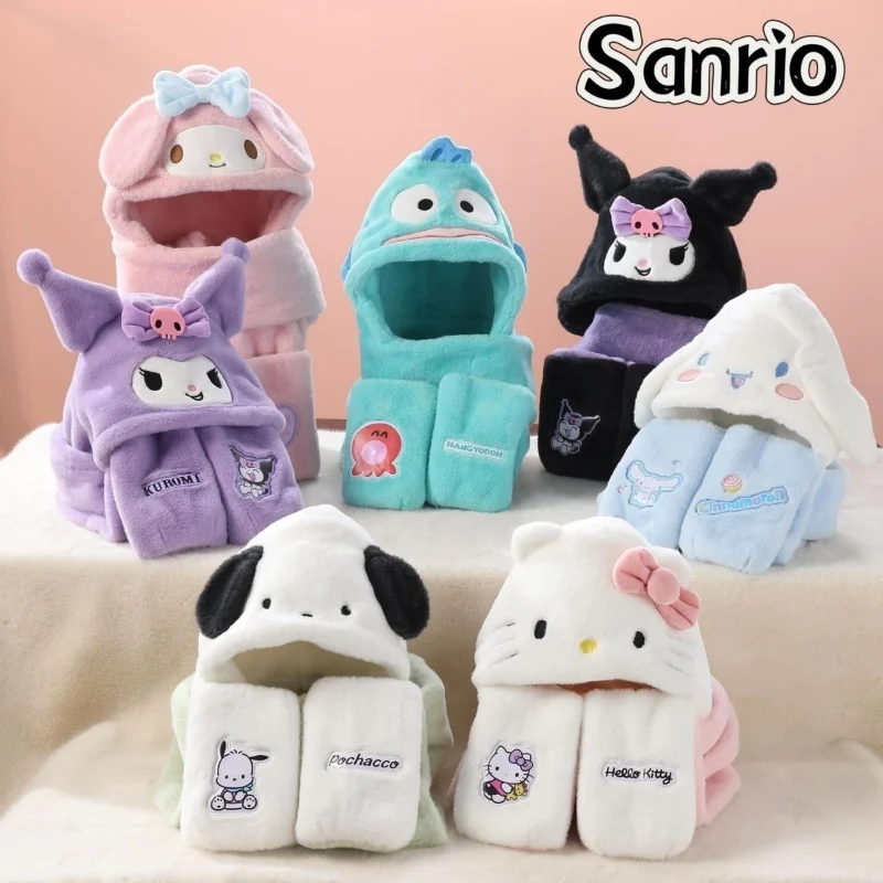 Nueva bufanda con capucha de dibujos animados MINISO Sanrio Hello Kitty Kuromi My Melody Cinnamoroll Hangyodon para niña protección contra el frío de invierno lindo regalo