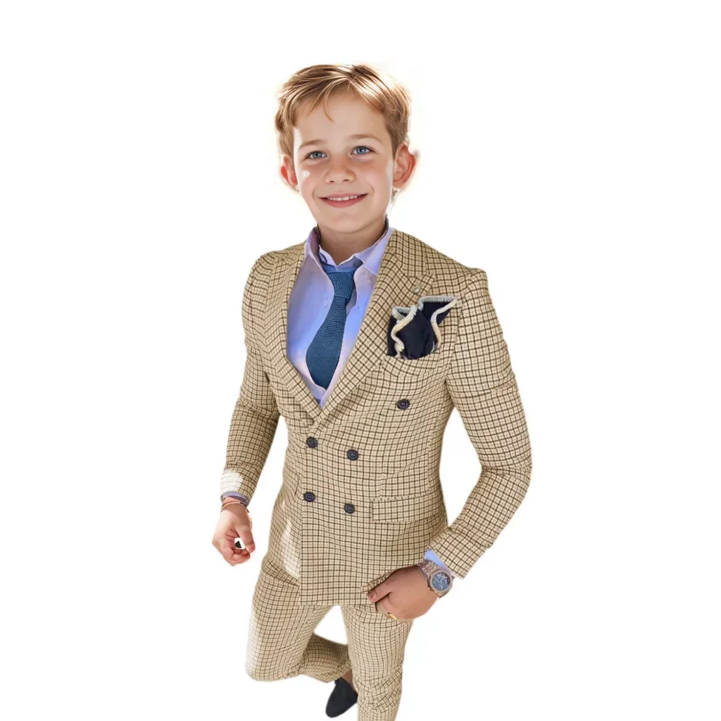 

Формальные костюмы для мальчиков на свадьбу 3-16 лет, комплект из 2 предметов, классические смокинги в клетку, двубортные костюмы, комплекты: пиджак и брюки
