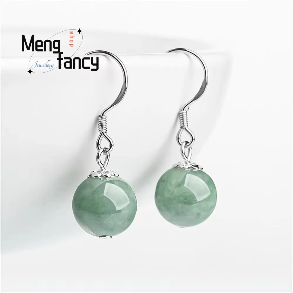 

Natural A-goods Jadeite Bean Green Round Bead Earring S925 Silver With Jade Stone Exquisite Elegant Fashion Jewelry Holiday Gift