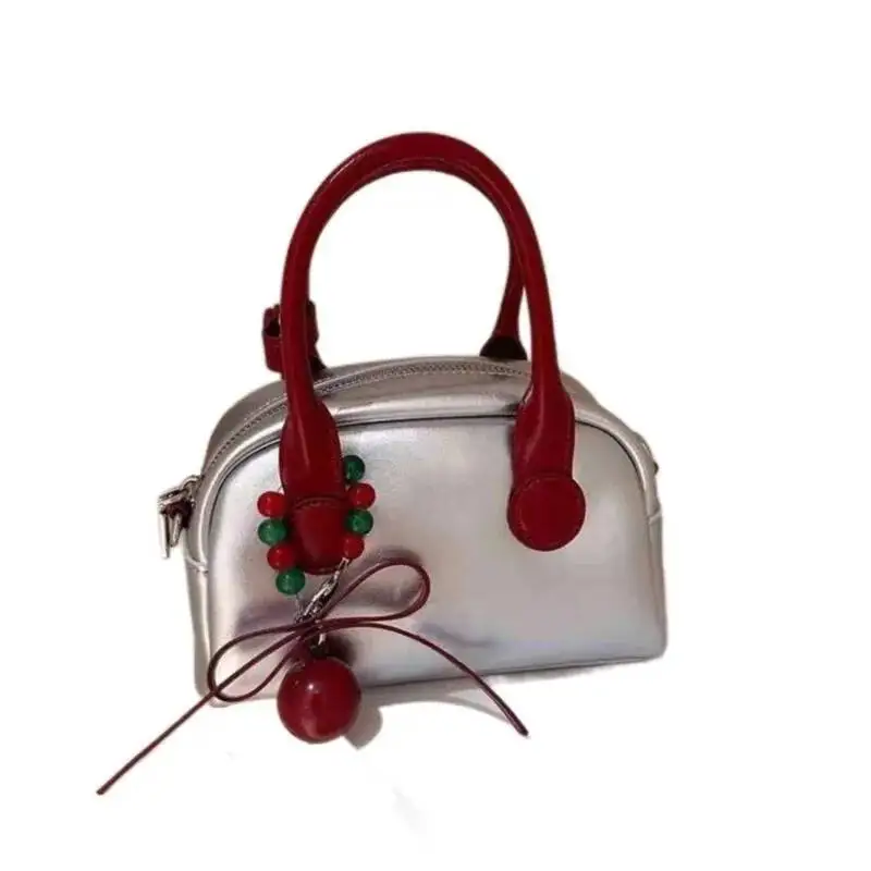 Hot Girl Cute Sier Bowling Handbag Women Fashion Leather Petite Shoulder Ladies Stylish Casual Versatile Crossbody Bag New