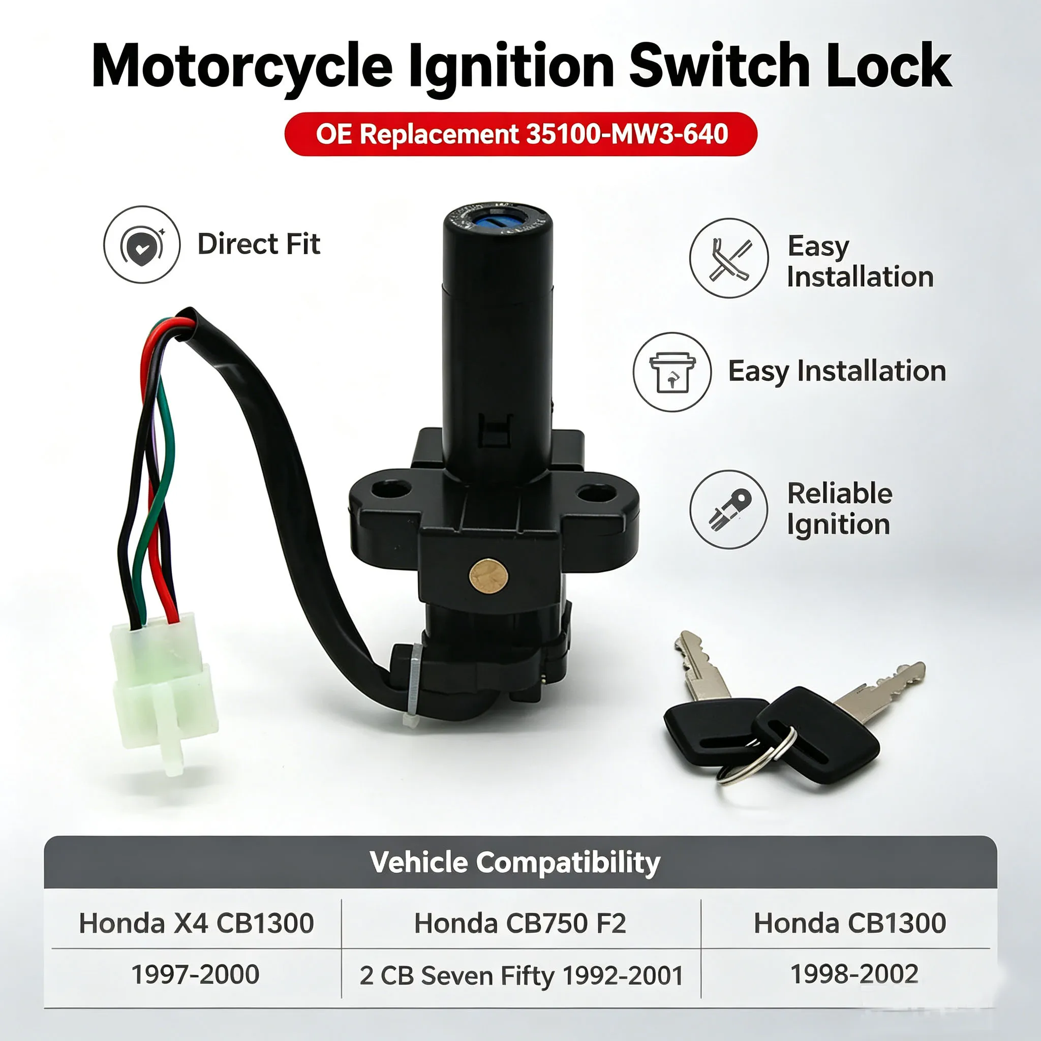 Motorcycle Ignition Key Switch Lock For Honda Seven Fifty CB750 F2 CB 750 1300 X4 CB1300 1997 1998 1999 2000   Accessories Parts