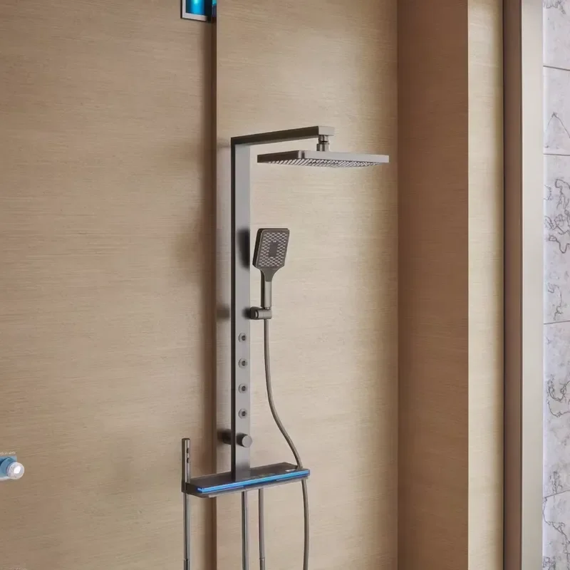 Single-Handle 5-Function Gray ABS Brass Rectangle Shower Head Set with Jet Spray Pattern Metered Faucets & Back Massage