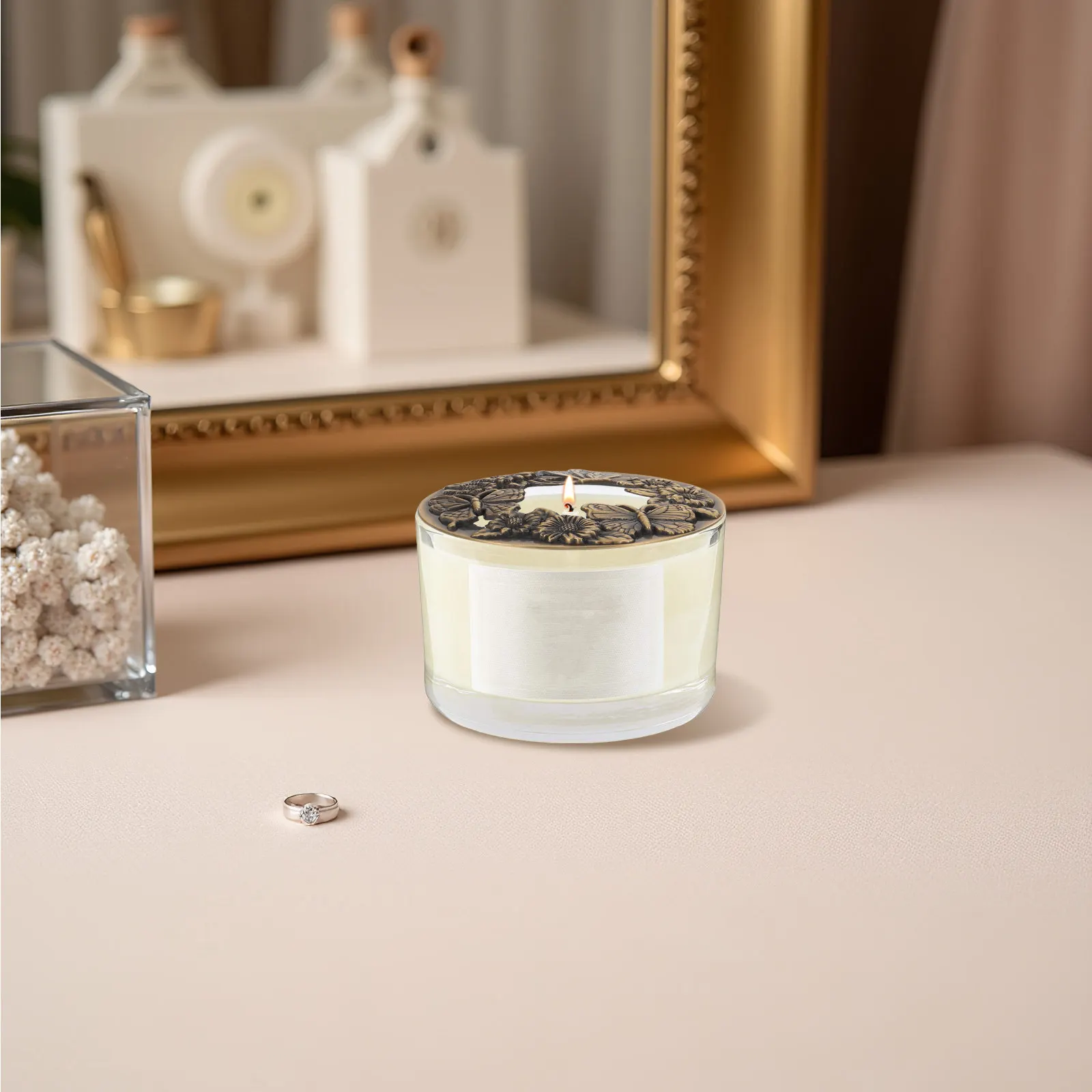 3Pcs Floral Embossed Metal Jar Topper Finish Even Burning Ventilation Efficient Wax Splash Guard Decorative Lid