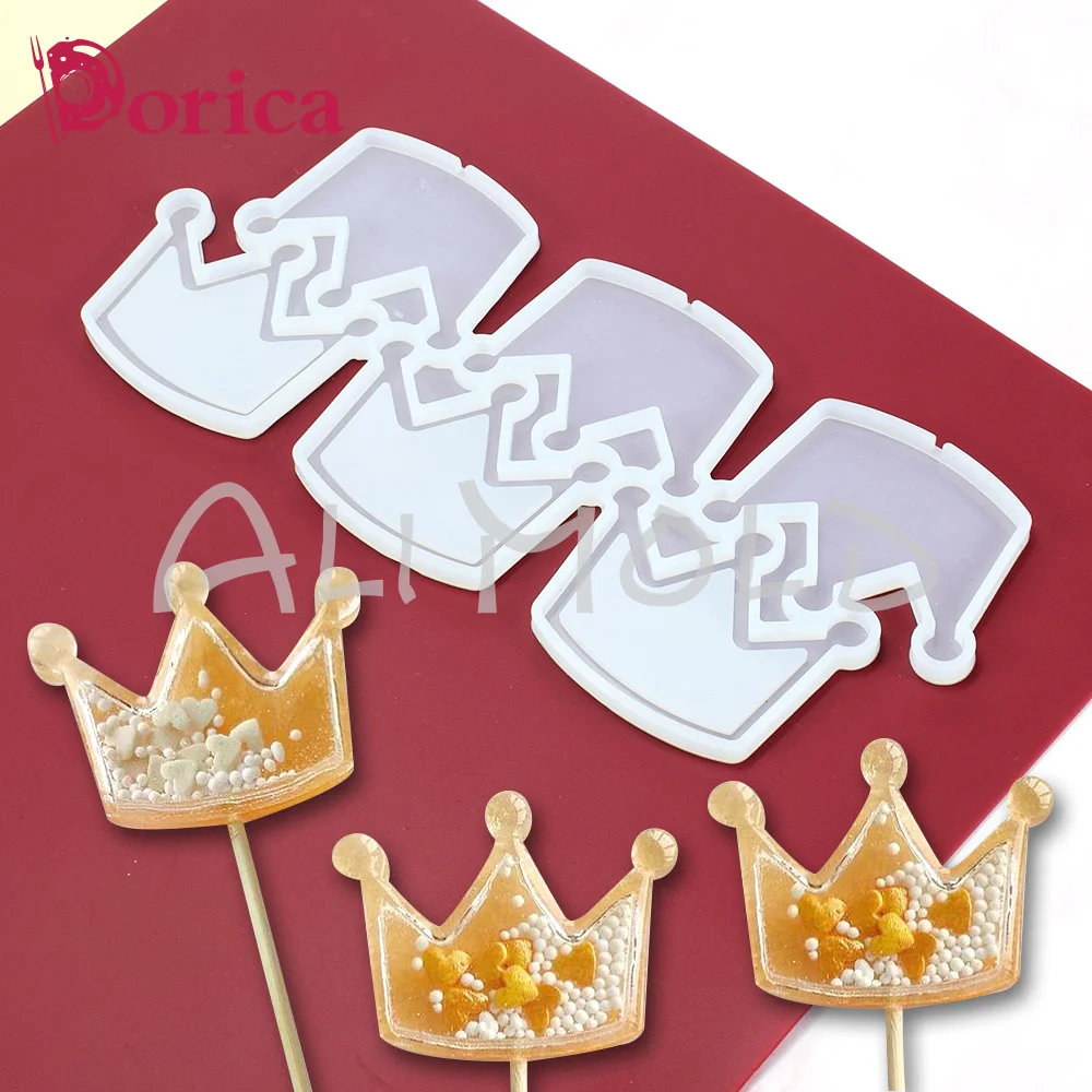 Dorica 2 Crown Design Lollipop Epoxy Mold Chocolate Silicone Mould Fondant Kitchen Cake Decorating Tools Baking Accessories