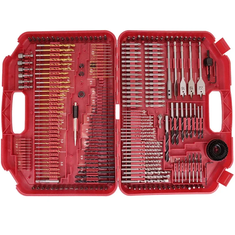 246Pcs/Set Bit Combination Tool Woodworking Hole Opener Twist Drill Head Cement Drill Construction Drill Flat Head Drill Sleeve