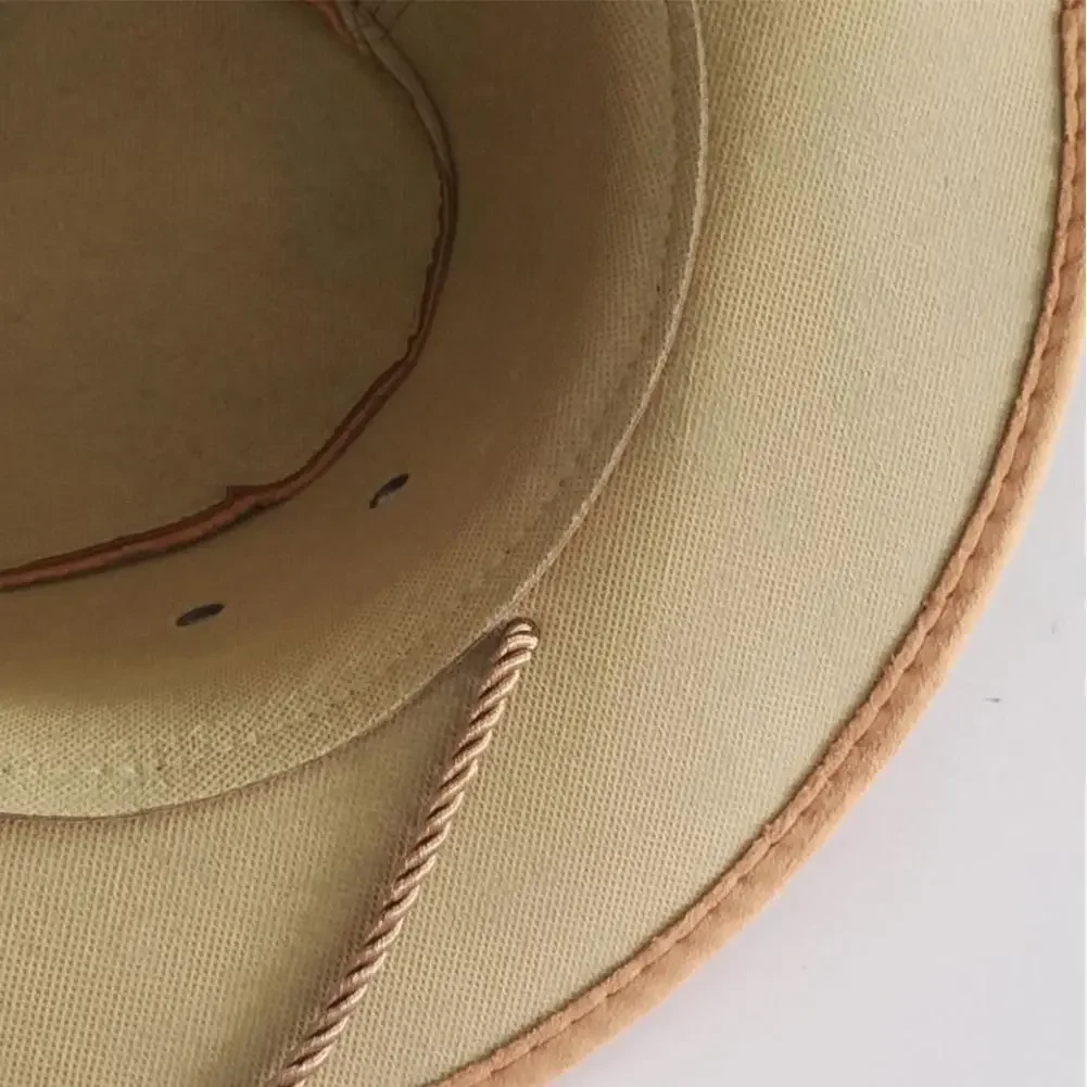 Men Western Cowboy Hat Large Brims Gentleman Cowgirl Hats Suede Fabric Solid Color Western Costume Party Mongolian Caps for Men