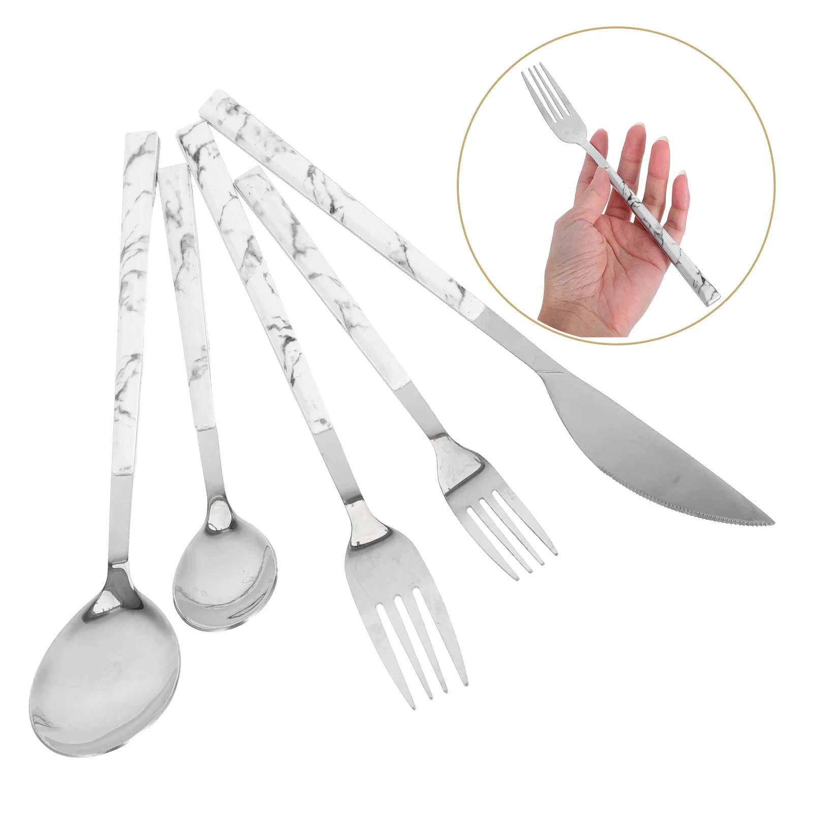 

1Set Marble Stainless Steel Cutlery Kit Fork Spoon Cutter Kitchen Essentials Reusable Tableware Set Cutlery Kit