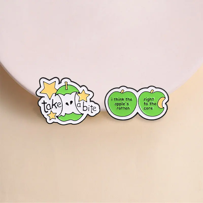 Two Green Apples Pun Enamel Pin, Sarcastic Quote Brooch With Hand Drawn Style For Teenagers And Trendy Bag Decoration