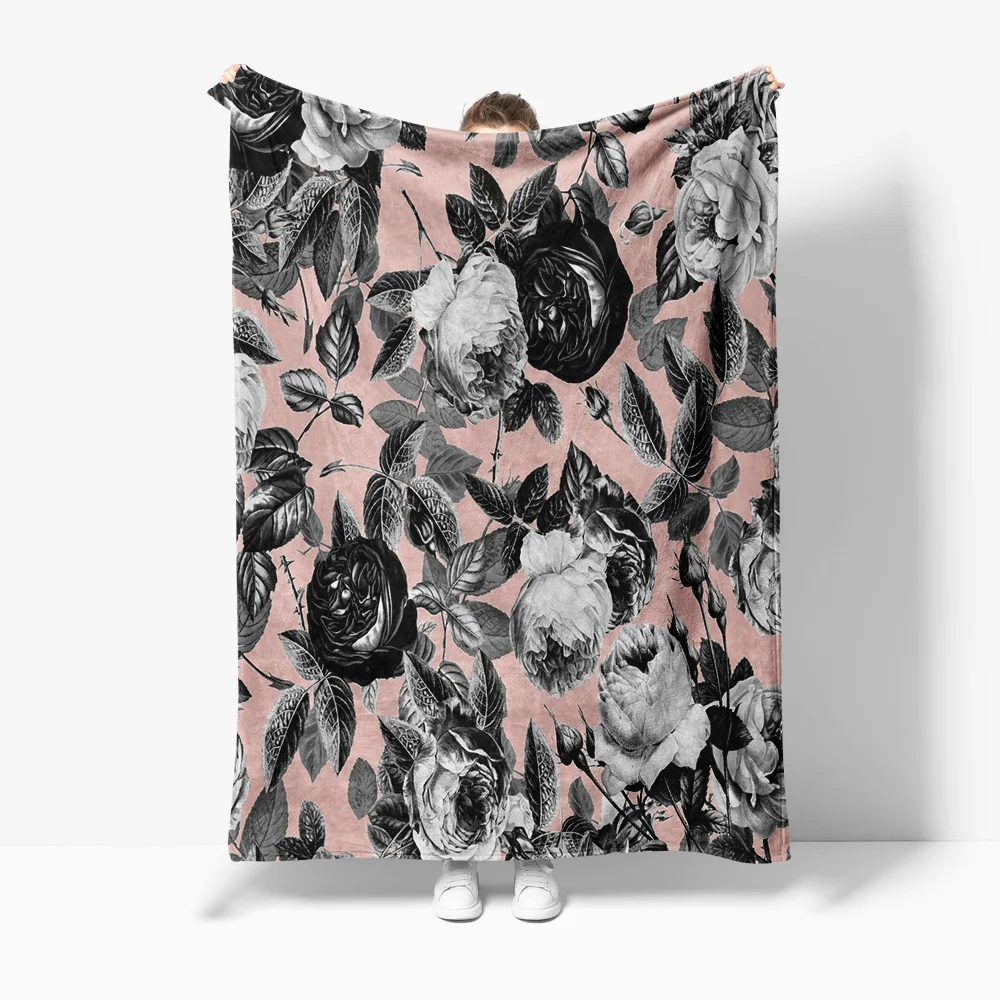 

Черное флисовое одеяло с цветочным принтом, мягкое уютное одеяло для женщин и девочек, подарок, декоративная подушка для кровати, дивана