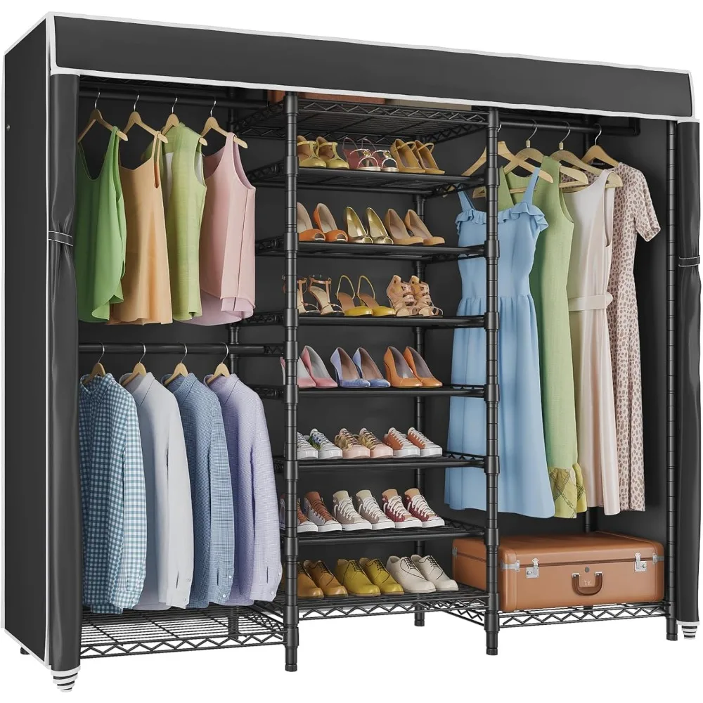 

S3C Heavy Duty Portable Closet with Adjustable Shoe Rack Wire Shelf, Large Wardrobe Organizer for Bedroom Storage, Freesta