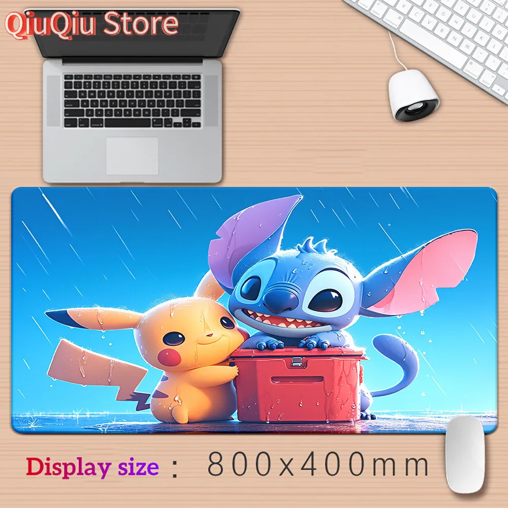 Lilo Stitch Cartoon HD Impressão Gaming Mousepad Borda de bloqueio de computador Borracha natural E-sports Tapete de mesa Grande Mouse Pad