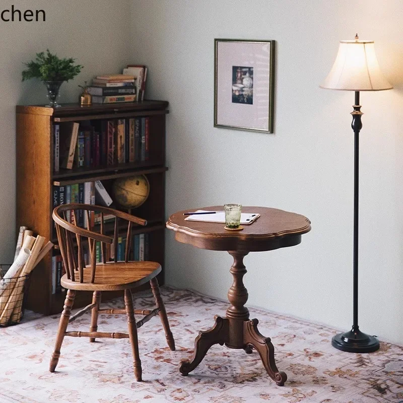 Lace Round Table Vintage Sofa Side  Living Room Balcony Coffee Table Small Round Table Wooden Antique